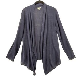Eileen Fisher Cardigan Sweater Womens M Blue Linen Nylon Open Knit Lightweight
